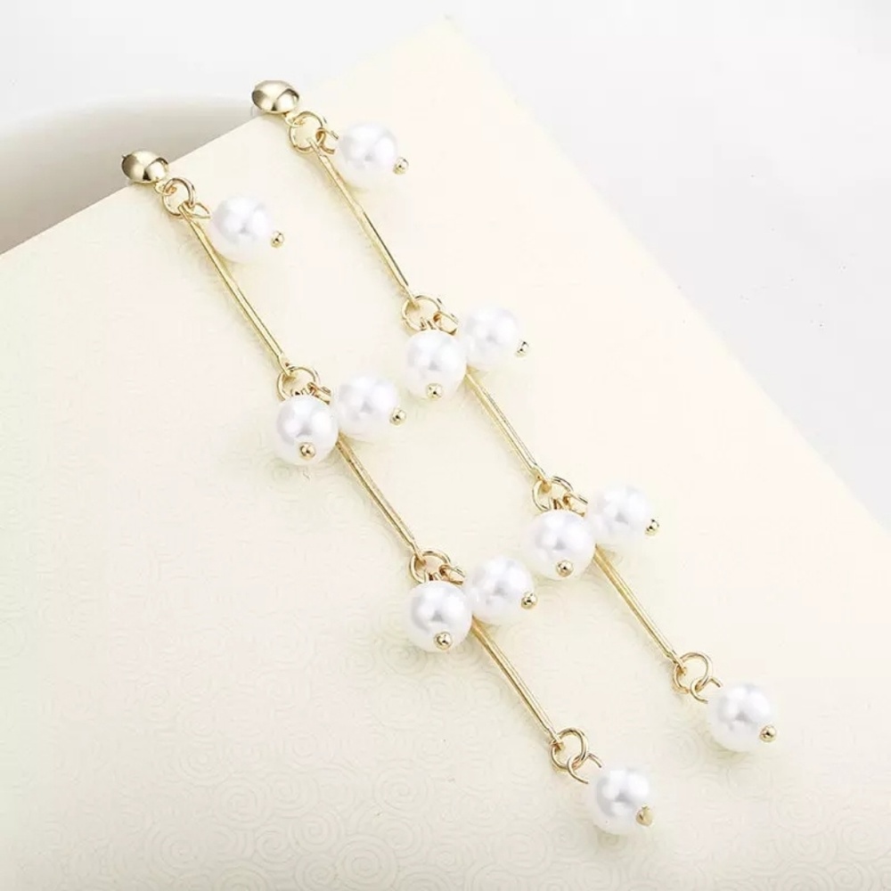 Golden Pearl Dangle Earrings